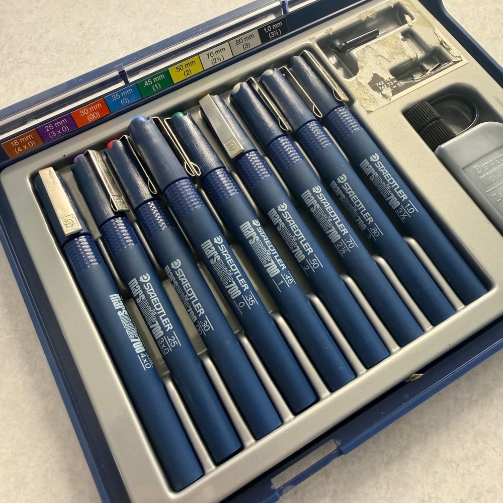 Staedtler Marsmatic 700 Technical Pen Set 9 Pieces Drafting Drawing Ink Case